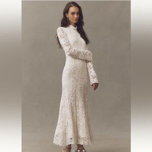 BHLDN Long Sleeve Mock Neck stretch lace maxi dress